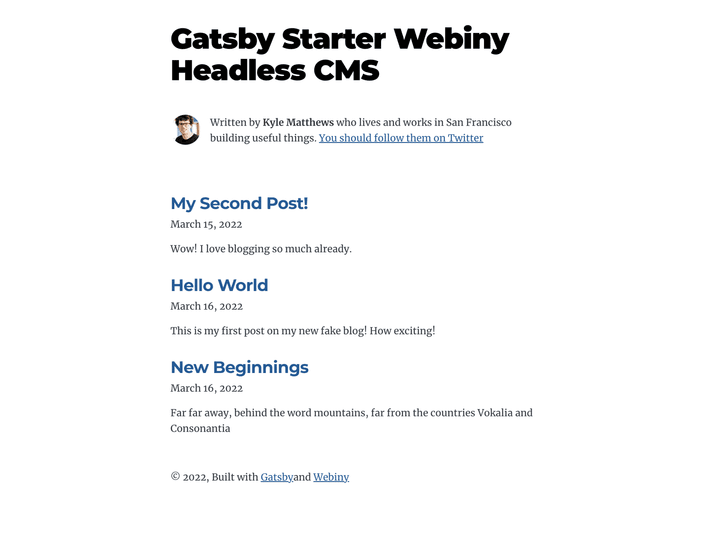Screenshot of gatsby-starter-webiny