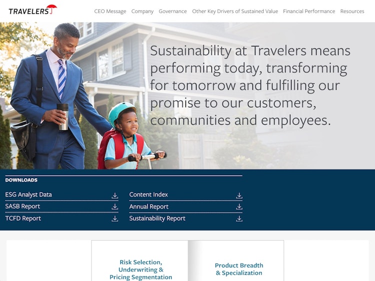 Screenshot of Travelers Sustainability