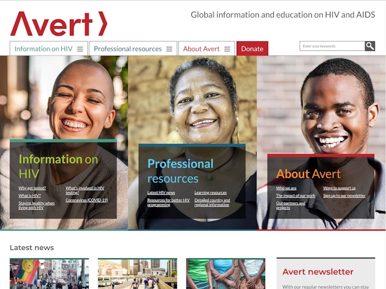 Screenshot of Avert.org — HIV/AIDS info