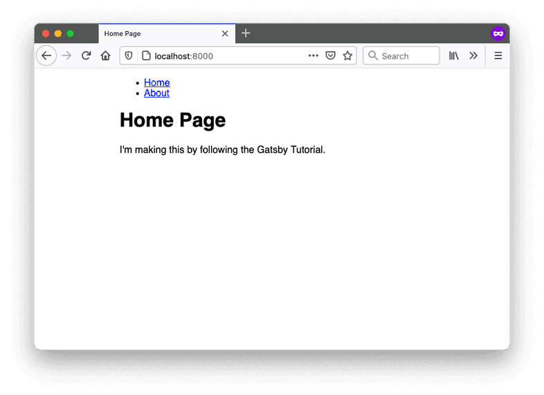 A screenshot of the Home page. The font is now sans-serif, and there's more whitespace between the left side of the browser window and where the content starts.
