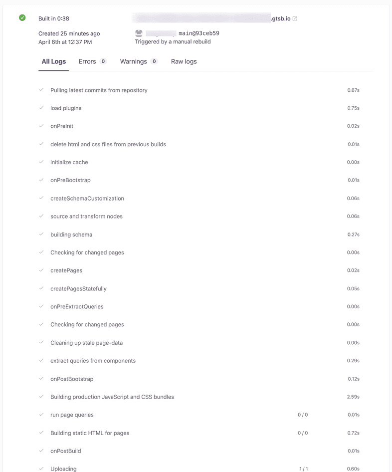 Gatsby Cloud structured build logs