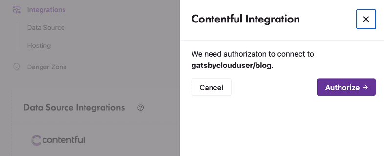 Contentful Quick Connect authorization screen