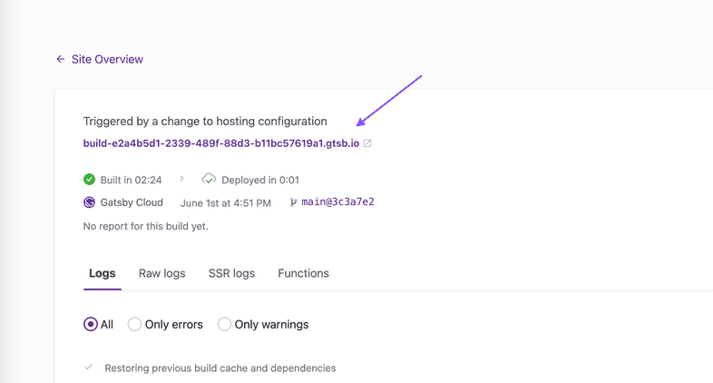 Gatsby Cloud Private Build URL link